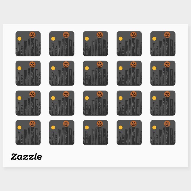 Halloween scene on square stickers. sticker (Sheet)
