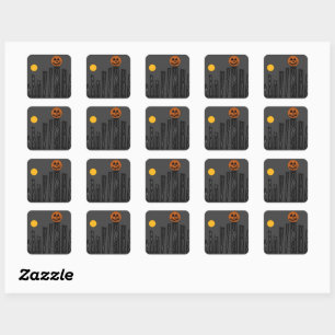 Halloween scene on square stickers. sticker