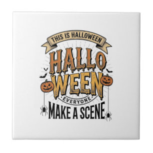 Halloween Scene Shirt Vintage Engraving Pumpkin De Ceramic Tile