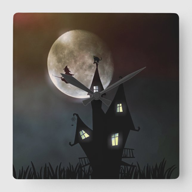 Halloween Scene Square Wall Clock (Front)
