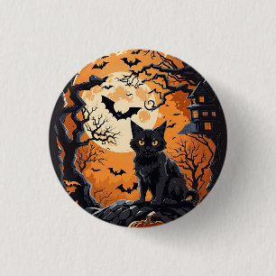 Halloween Scene With Cats, Spiders and Pumpkin 3 Cm Round Badge
