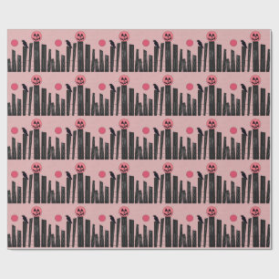 Halloween scene with fence, crow, full moon wrapping paper