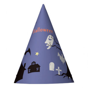 Halloween Scene with ghosts witches and bats Party Hat