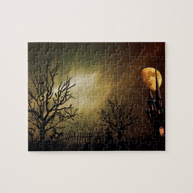 Halloween Scene with Mystical Castle Jigsaw Puzzle (Horizontal)