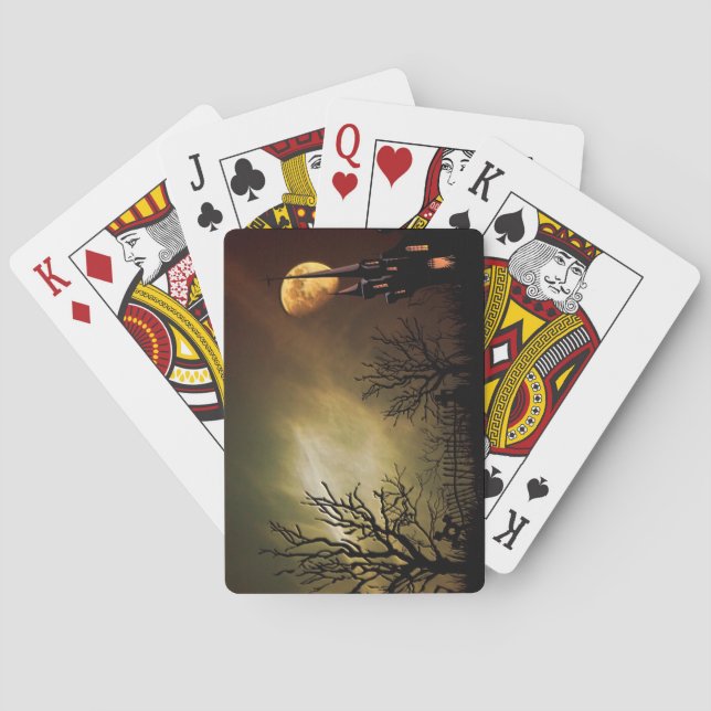 Halloween Scene with Mystical Castle Playing Cards (Back)