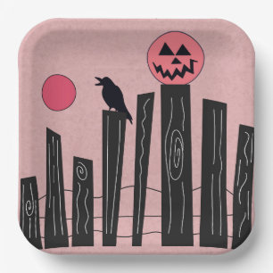 Halloween scene with pink paper plates