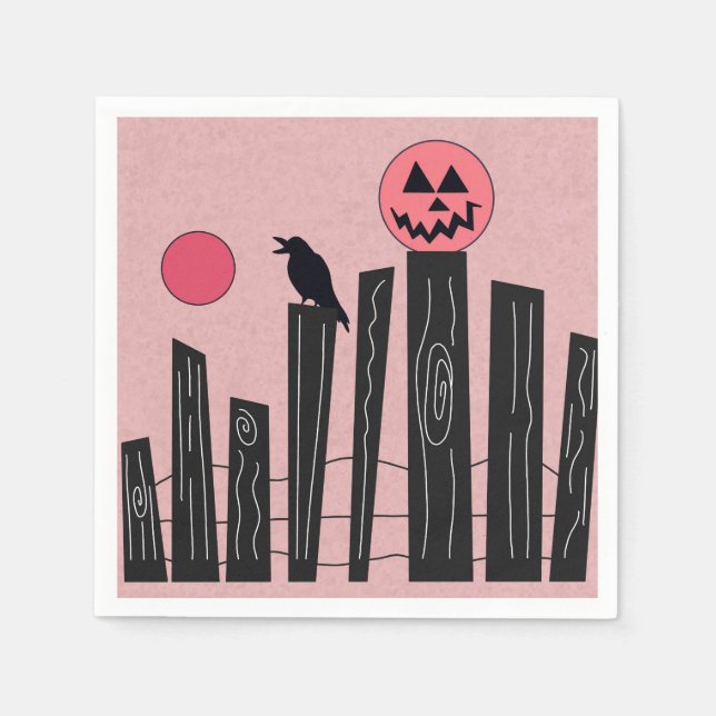 Halloween scene with pink paper plates napkin (Front)