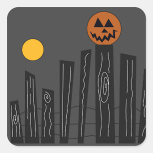 Halloween scene with pumpkin, crow and moon square sticker