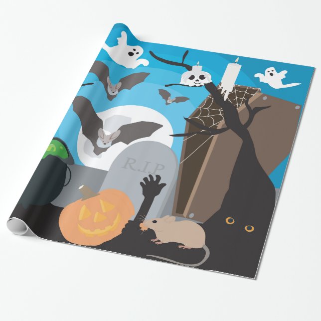 Halloween Scene Wrapping Paper (Unrolled)
