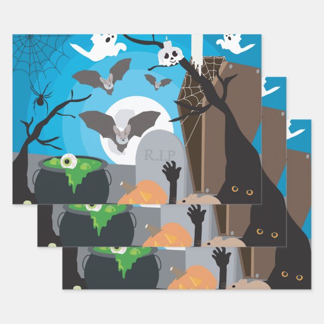 Halloween Scene  Wrapping Paper Sheet (Set)