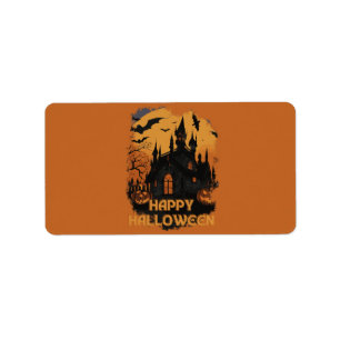 Halloween-Schloss unter Mondlicht Label