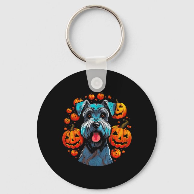 Halloween Schnauzer Dog Black Key Ring (Front)