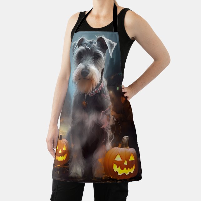 Halloween Schnauzer With Pumpkins Scary Apron (Insitu)