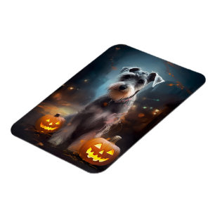 Halloween Schnauzer With Pumpkins Scary Magnet