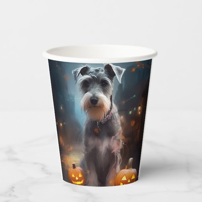 Halloween Schnauzer With Pumpkins Scary Paper Cups (Front)