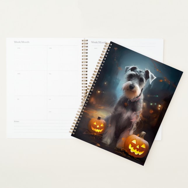 Halloween Schnauzer With Pumpkins Scary Planner (Display)