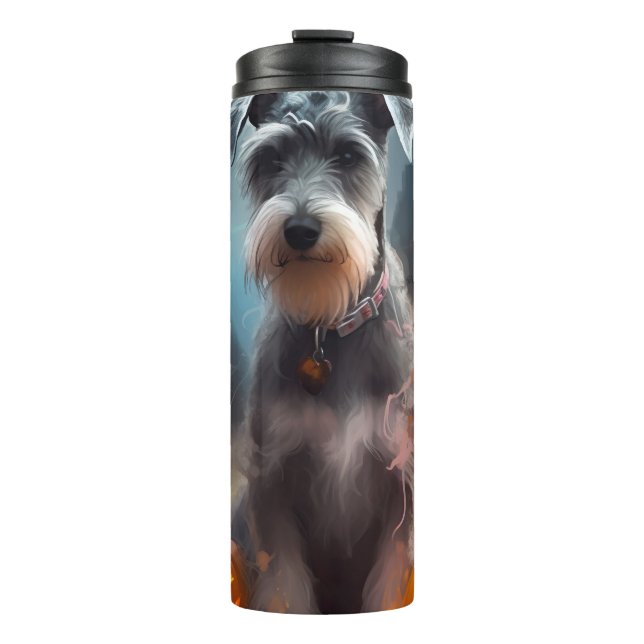 Halloween Schnauzer With Pumpkins Scary Thermal Tumbler (Front)