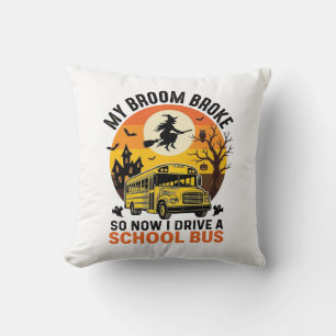 Halloween School Bus Witch Vintage Teacher Design_ Cushion