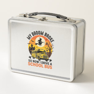 Halloween School Bus Witch Vintage Teacher Design_ Metal Lunch Box