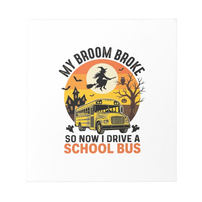 Halloween School Bus Witch Vintage Teacher Design_ Notepad (Front)