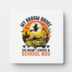 Halloween School Bus Witch Vintage Teacher Design_ Plaque