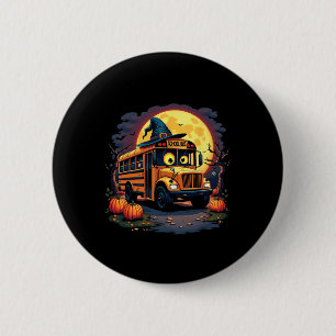 Halloween School Bus With Witch Hat And Pumpkins S 6 Cm Round Badge