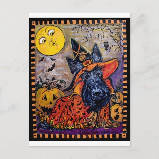 Halloween Scottish Terrier Postcard (Front)