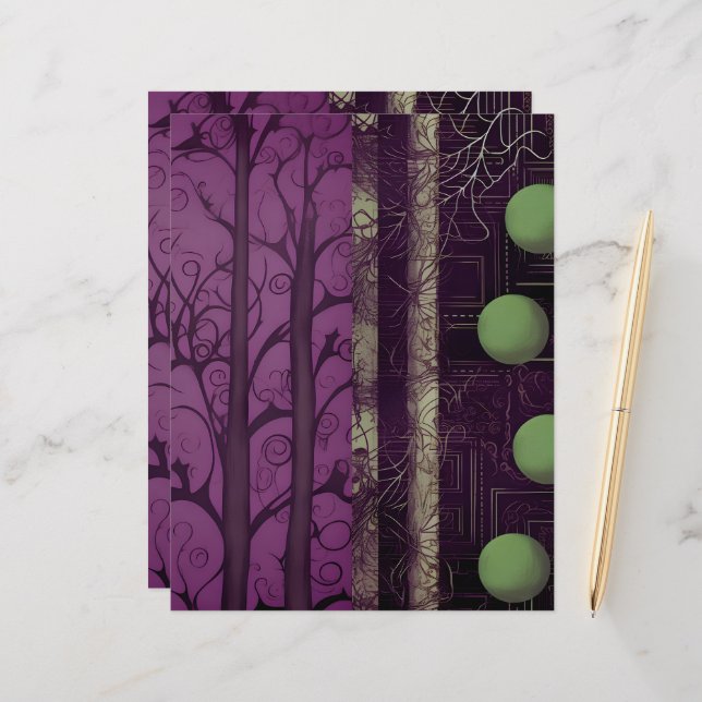 Halloween Scrapbook Paper with Tree Branches (Front/Back In Situ)