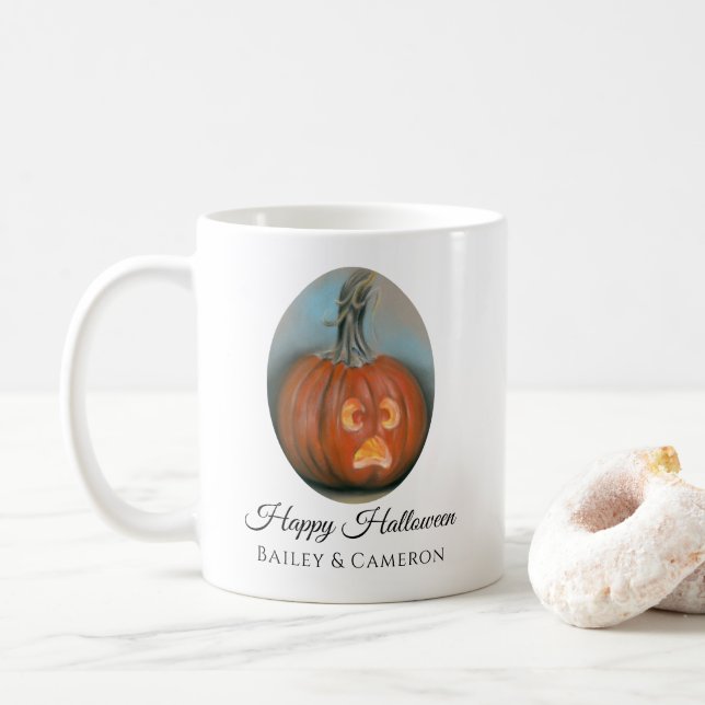 Halloween Screaming Jack O Lantern Pumpkin Pastel Coffee Mug (With Donut)