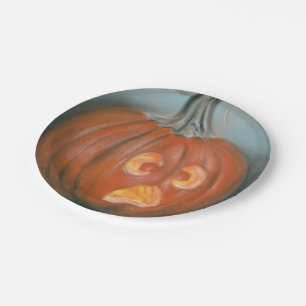 Halloween Screaming Jack O Lantern Pumpkin Pastel Paper Plate