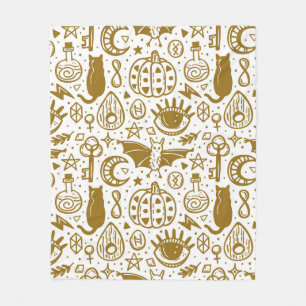 Halloween seamless pattern. Holiday golden ink sil Fleece Blanket