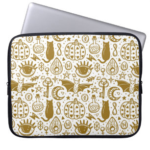 Halloween seamless pattern. Holiday golden ink sil Laptop Sleeve