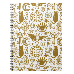 Halloween seamless pattern. Holiday golden ink sil Notebook