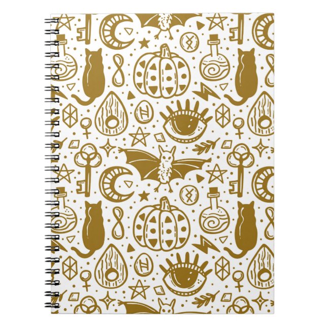 Halloween seamless pattern. Holiday golden ink sil Notebook (Front)