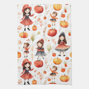Halloween seamless pattern tea towel