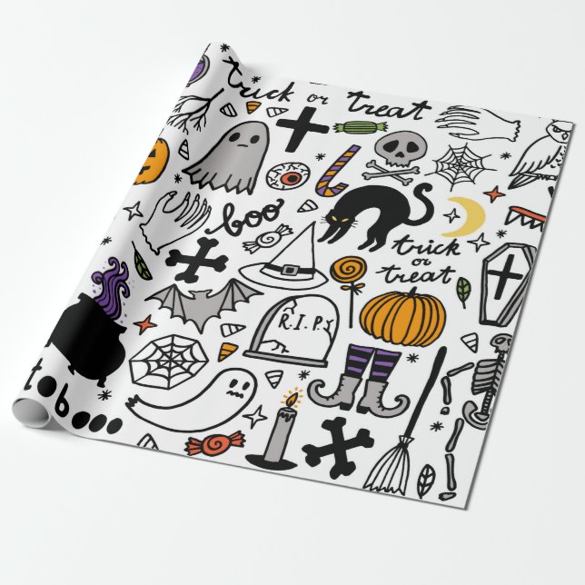 Halloween seamless pattern. Vintage background Wrapping Paper (Unrolled)