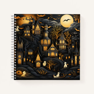 Halloween Seamless Pattern White Ghosts In Town Notebook