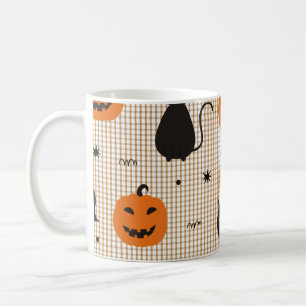 Halloween seamless pattern with black cat and ghos coffee mug