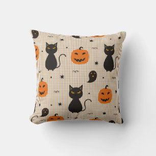 Halloween seamless pattern with black cat and ghos cushion