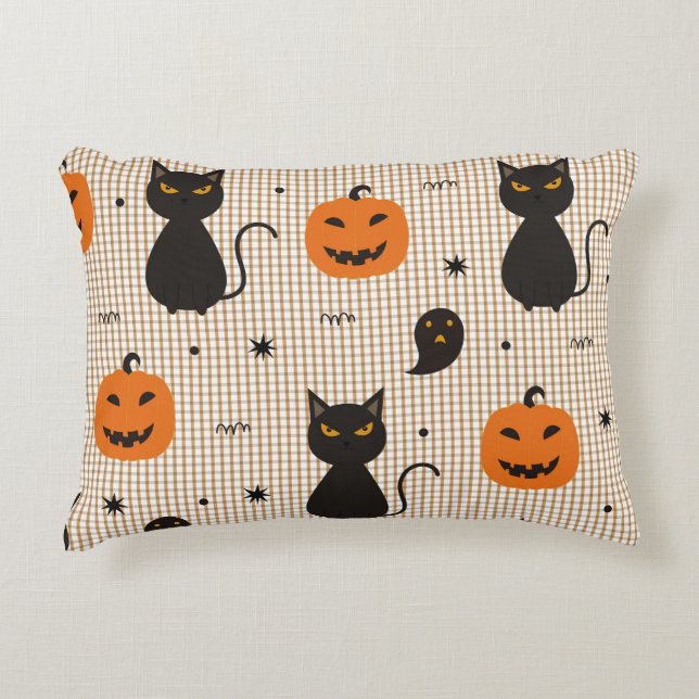Halloween seamless pattern with black cat and ghos decorative cushion (Front)