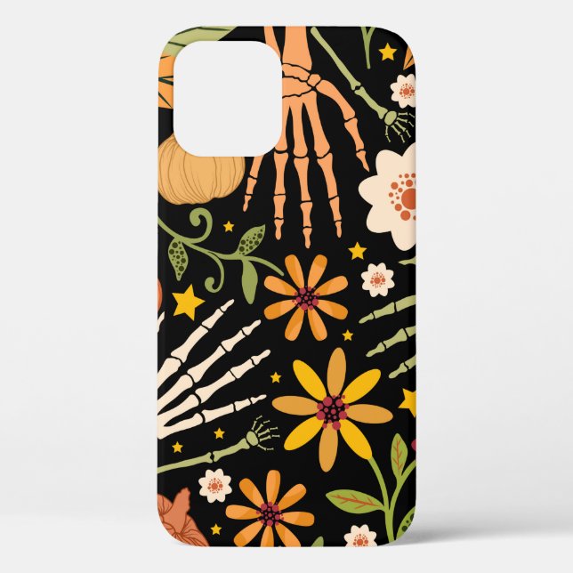 Halloween seamless pattern with bones and floral e Case-Mate iPhone case (Back)