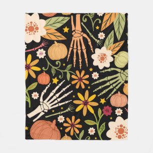 Halloween seamless pattern with bones and floral e fleece blanket