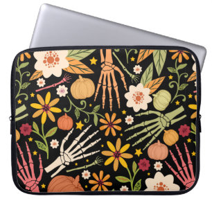 Halloween seamless pattern with bones and floral e laptop sleeve