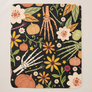 Halloween seamless pattern with bones and floral e sherpa blanket