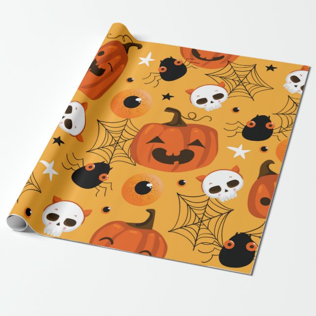 Halloween seamless pattern with cute pumpkins, sku wrapping paper (Unrolled)