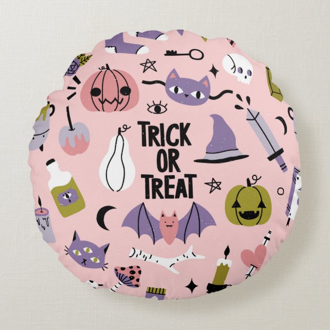 Halloween seamless pattern with different cute car round cushion (Front)