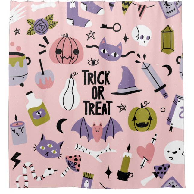 Halloween seamless pattern with different cute car shower curtain (Front)