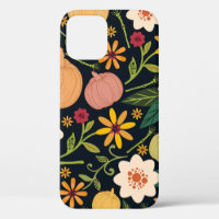 Halloween seamless pattern with flowers,pumpkins a