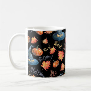 Halloween seamless pattern with halloween pumpkin, coffee mug