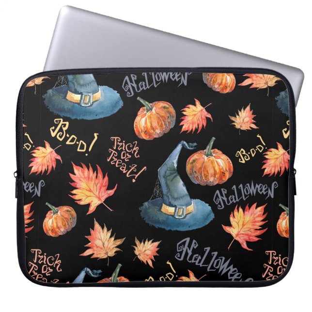 Halloween seamless pattern with halloween pumpkin, laptop sleeve (Front)